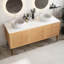 Armoire de rangement autoportante en contreplaqué de 60 po avec lavabo en céramique blanc et meuble-lavabo à motif de pierre avec plateau en grain de bois chêne pré-assemblé 60 po