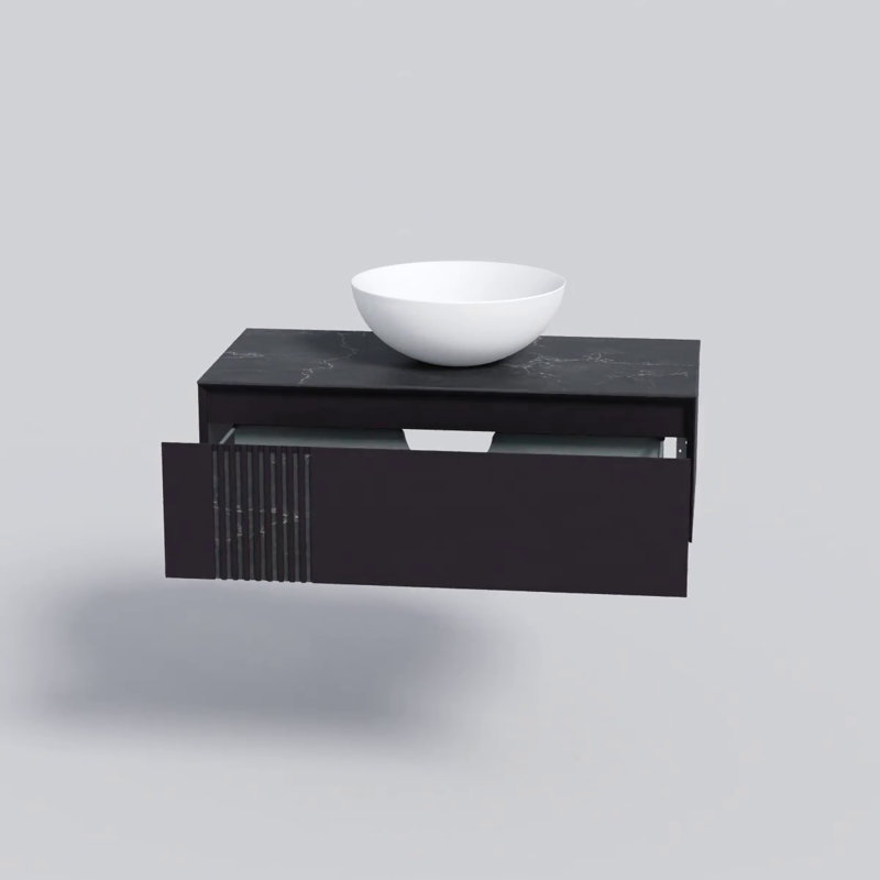 Modern Black Wall-Mount Bathroom Vanity with Ceramic Sink
