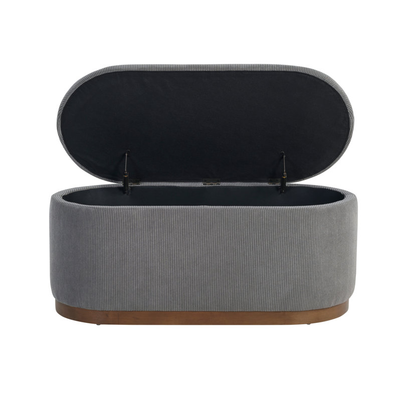 Valenod 42.5" Modern & Contemporary Corduroy Storage Bench with Solid wood legs in walnut finish, Gray