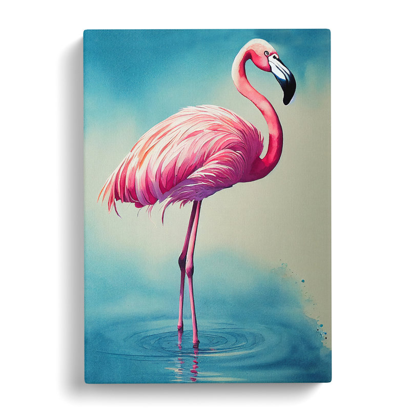 Flamingo In A Pond - Wrapped Canvas Print, 50cm H x 35cm W x 3cm D