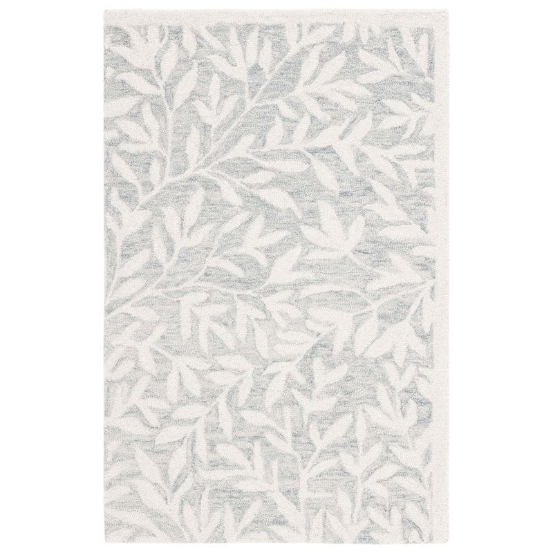 Heraldas Hand Tufted Wool/Cotton Floral Rug in Light Gray/Ivory, Rectangle 3' x 5'