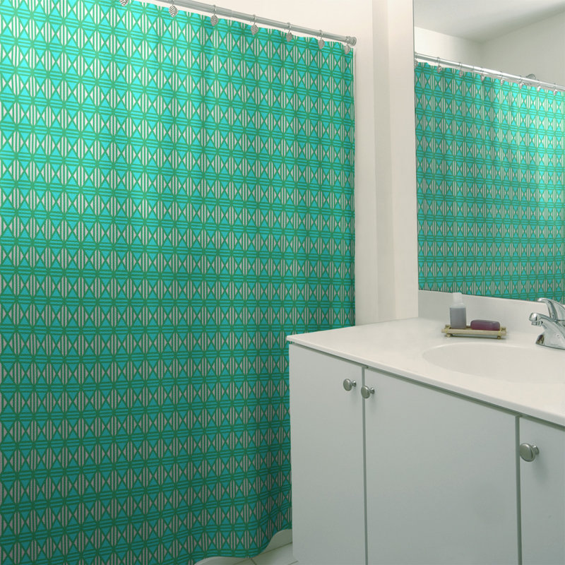 Rideau de douche simple à motif de losanges doublé classique, Vert / Sarcelle