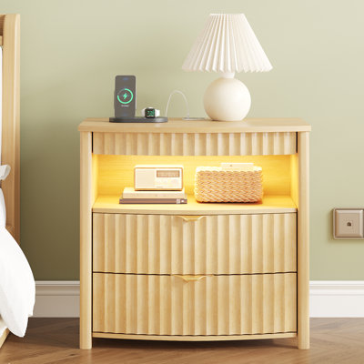 23.6" W 2-Drawers Nightstand With Led Light