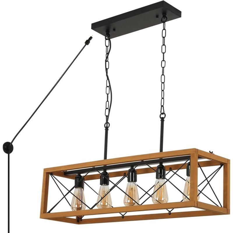 Wooden Linear Rectangular Pendant Light
