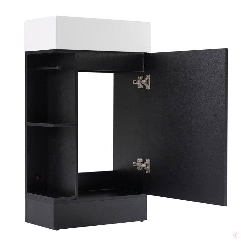 Meuble-lavabo 18,6 po avec lavabo, meuble-lavabo avec tablette à deux niveaux, orienté vers la gauche ou vers la droite, Noir