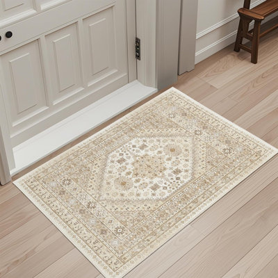 Medallion Non Slip Washable Rug(Cream)
