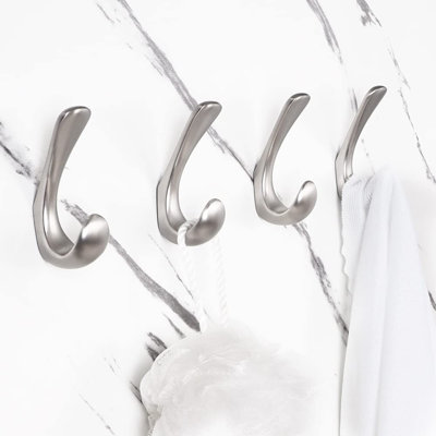 4-Pack Modern Bathroom Wall-Mounted Towel Hooks, Rust-Resistant And Corrosion-Resistant - Brushed Nickel