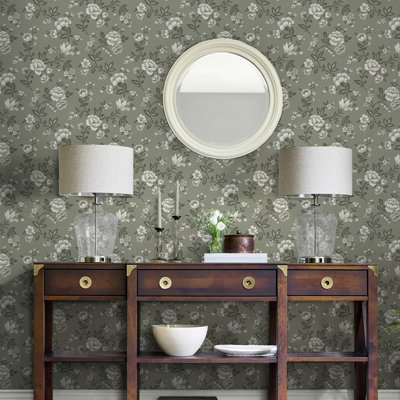 Laura Ashley Bradenbury Trail Antique Green Wallpaper