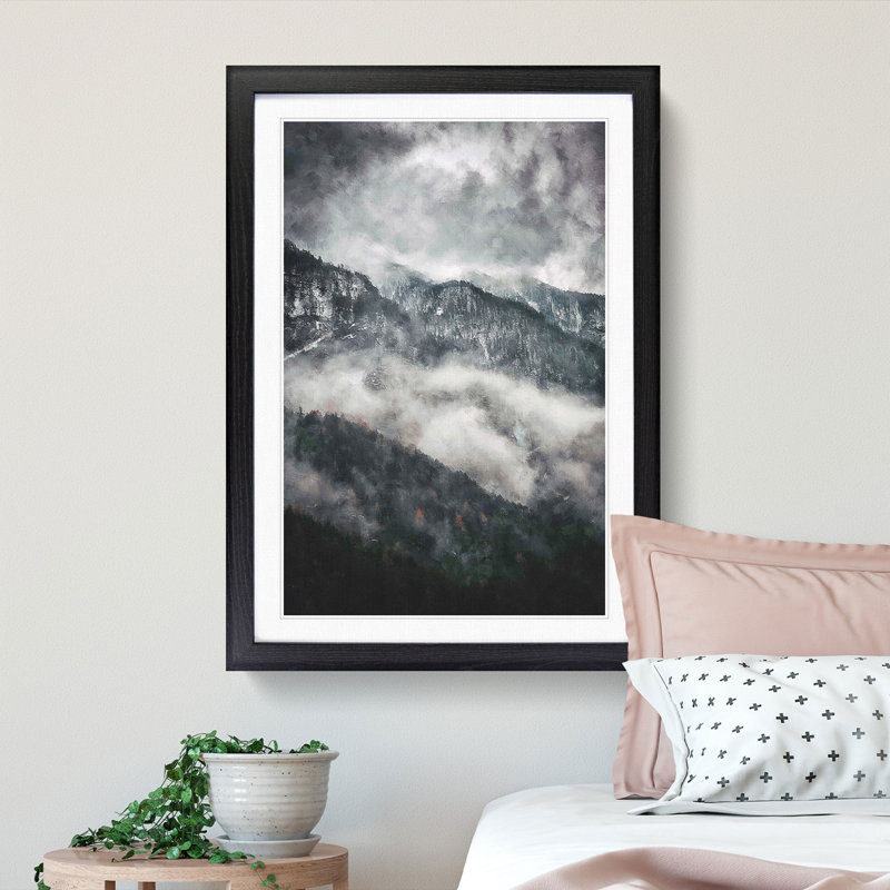 Mountain Peak View in Italy - Picture Frame Painting Print, 45cm H x 33cm W x 2cm D, Black Framed