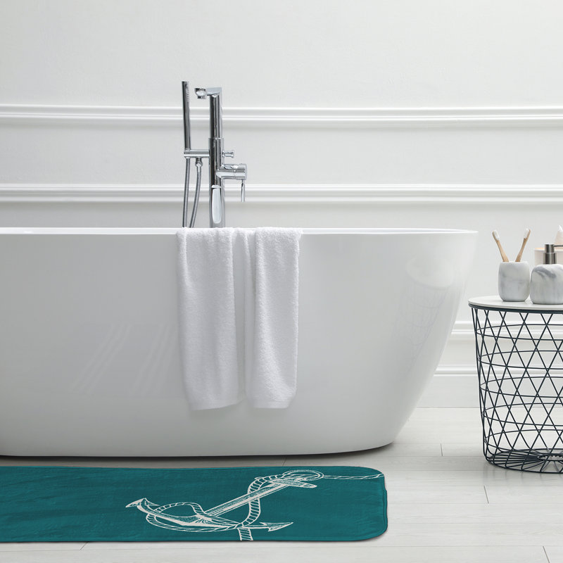 Tapis de bain Nautical Nights, L 21 po x L 34 po, Sarcelle