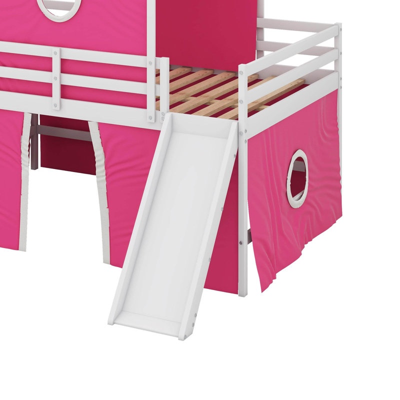 Full Size Loft Bed With Tower, Pink