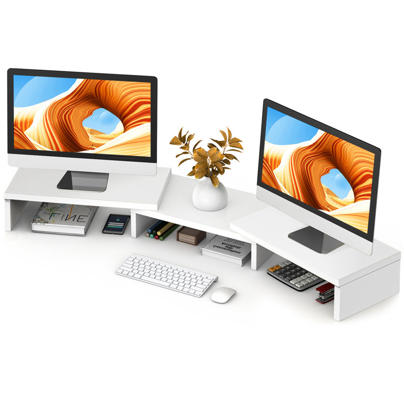 Pieds de support de moniteur réglables en bois, Blanc