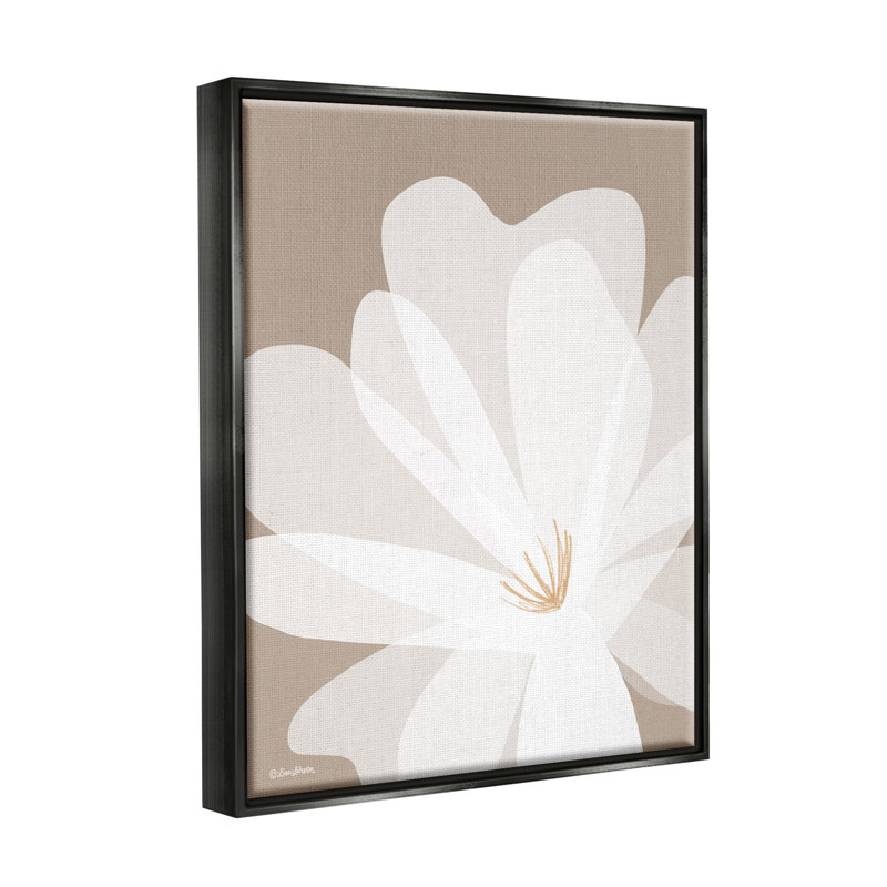 Beige et lys blanc sur toile, Cadre flottant noir de jais, H 21 po x l 17 po x P 1,7 po