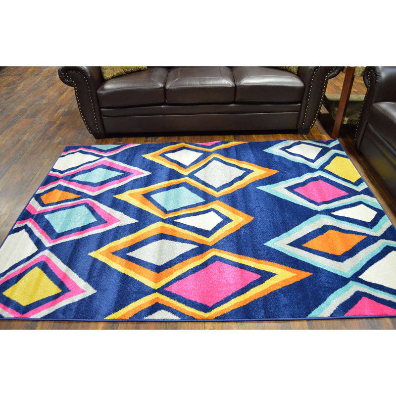 Tapis bleu marine / jaune Petitt, Rectangle 3 pi 9 po x 5 pi 3 po