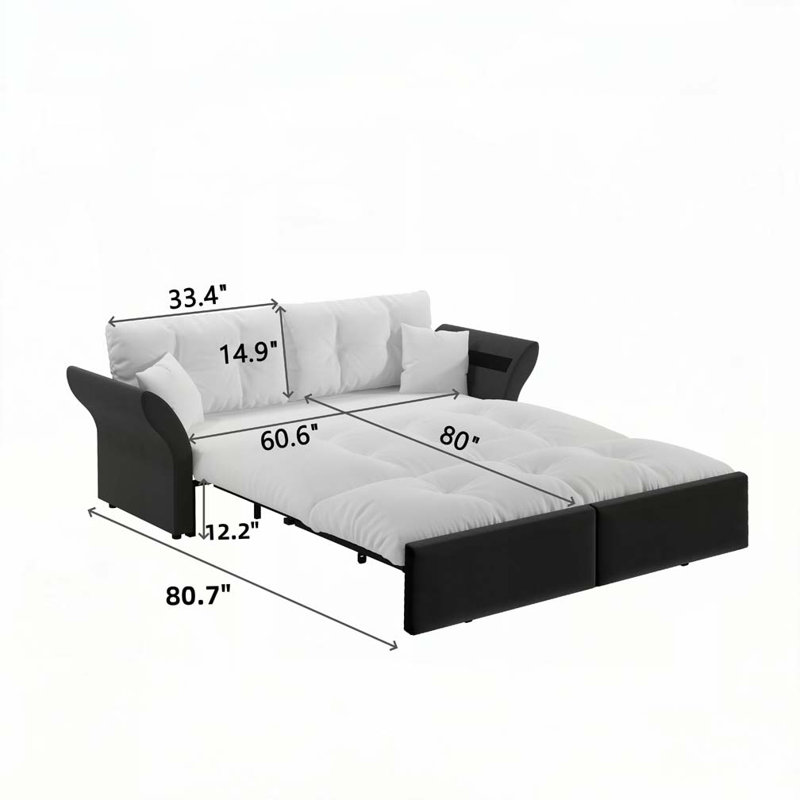Pull Out Sofa Bed, 3-in-1 Convertible Sleeper Tufted Sofa, Beige Velvet