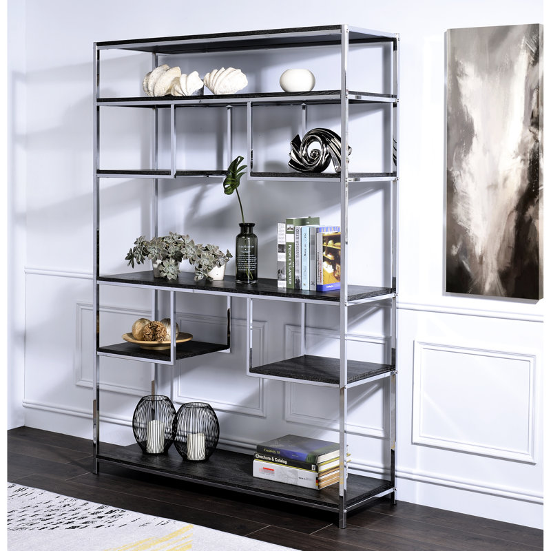 Bibliothèque et bibliothèque en chêne gris spacieuses et autoportantes au style chic moderne