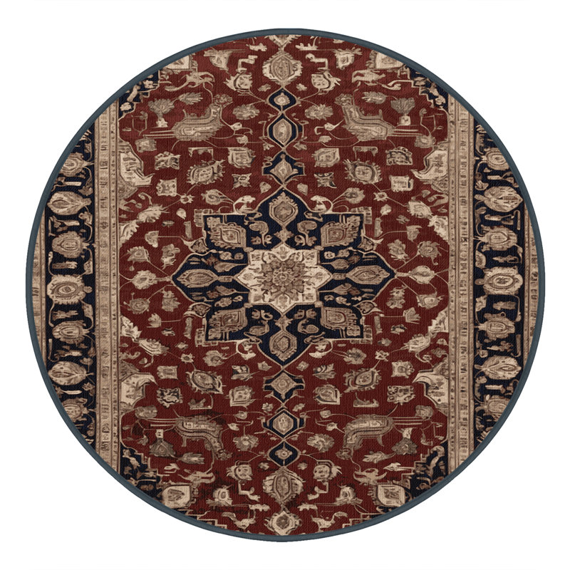 Tapis persan noir lavable à la machine, Rond 6 pi