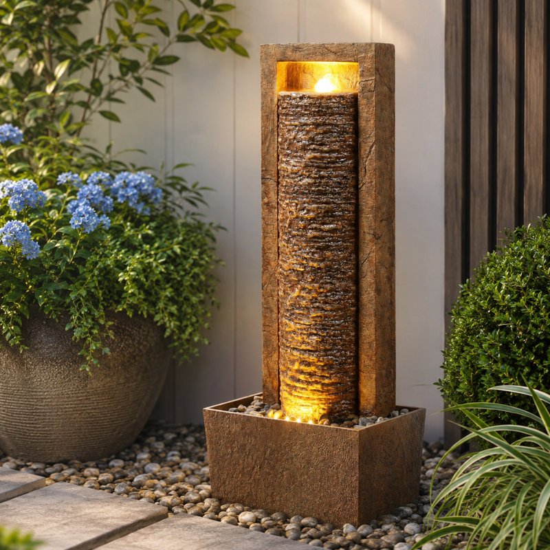 Waterfall Fountain with Lights, Brown