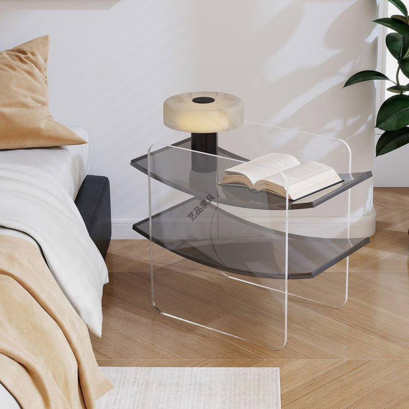 Table d'appoint moderne à 2 niveaux en acrylique, Gris