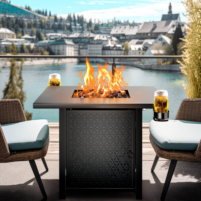 Fire Pits Table Outdoor fireplace Propane Gas Fire Pit, 50,000 BTU Steel Fire Table, 24.8" H x 32" W x 32" D