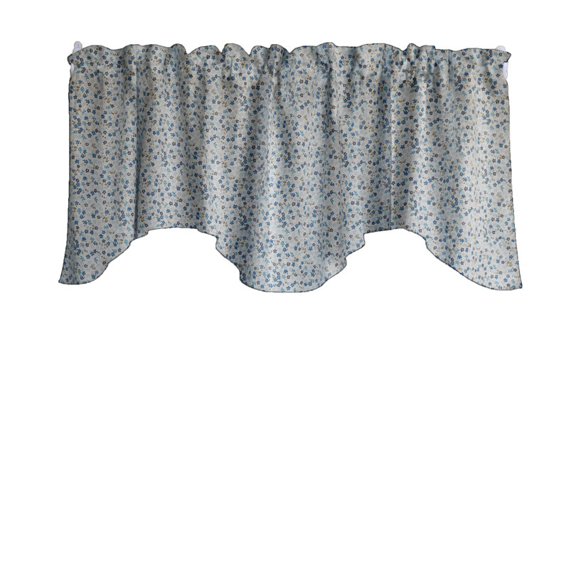 Cantonnière festonnée à motif de petites fleurs, Bleu / blanc