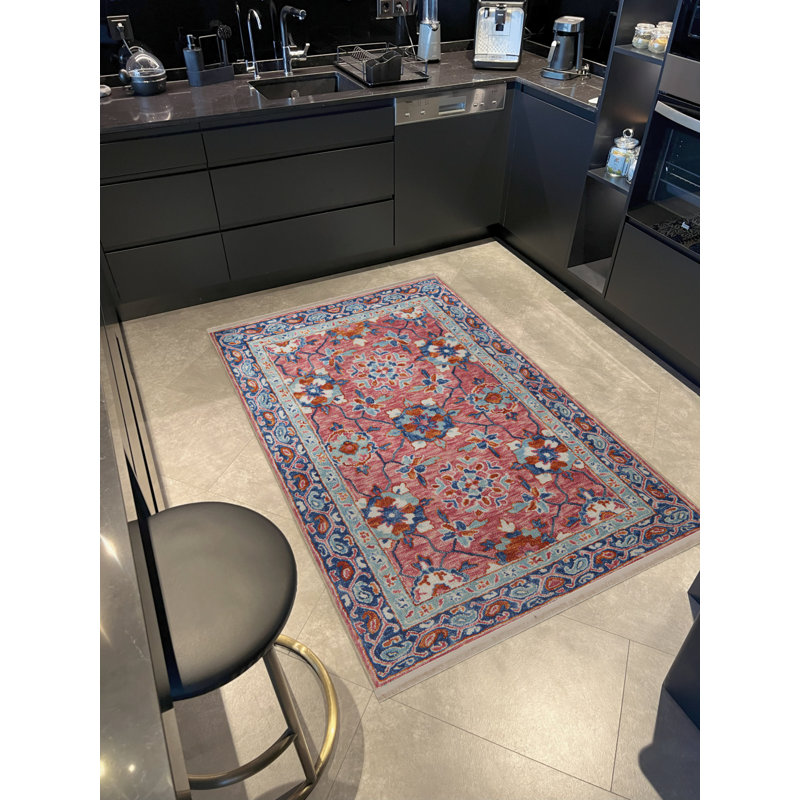 Tapis décoratif rétro à motif floral multicolore Shubhada, Rectangle 4 pi 4 po x 6 pi 3 po