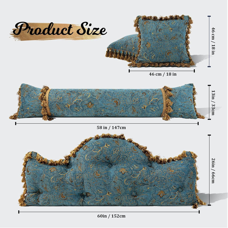 Ensemble de 4 coussins décoratifs pour le lit Sit-up Back Comfort Retro, Bleu