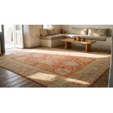 Large Scale Allover Tribal Pattern Antique Rustic Coral Color Decorative Turkish Oushak Rug