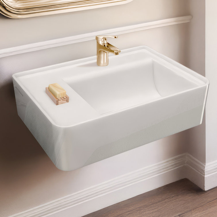 Whitehaus Collection 26" Rectangular Wall Mount Basin With Faucet Drilling And Rear Centre Drain Location