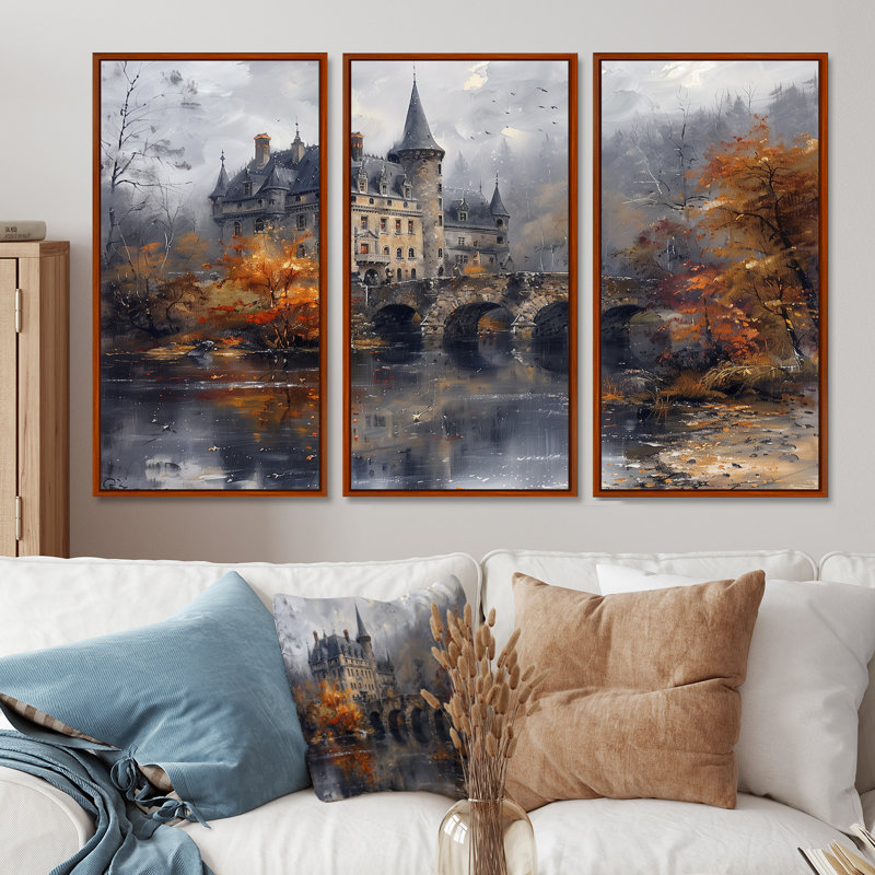 «Beige Orange Autumn Rustic Chateau In Europe II - Chateaus», ensemble de reproduction d'art mural