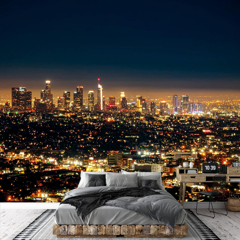 Vue aérienne de néons à Los Angeles, L 66 po x l 96 po