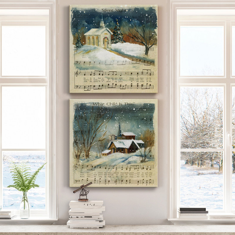 Silent Night - ensemble de 2 reproductions sur toiles tendues, H 40 po x l 80 po x P 1 po