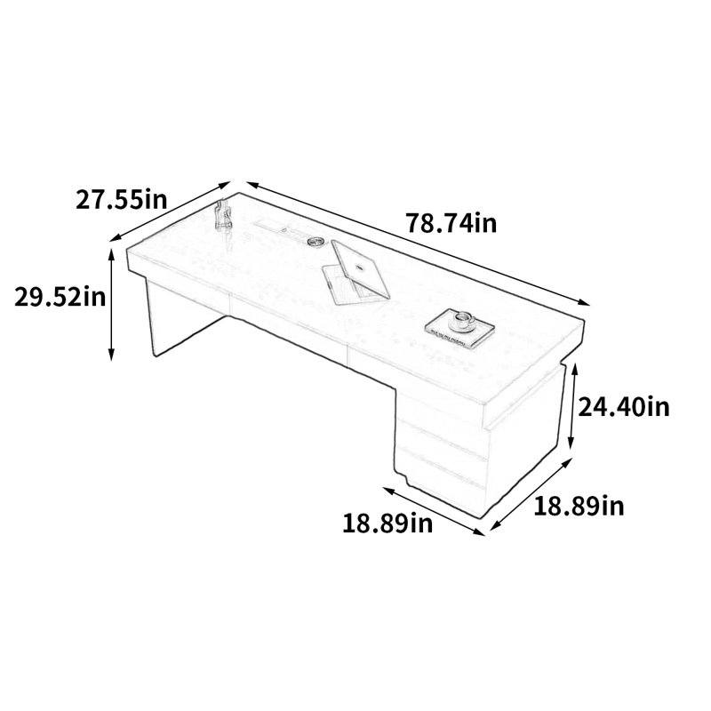 Bureau élégant et moderne, H 29,52 po x l 78,74 po x P 27,55 po