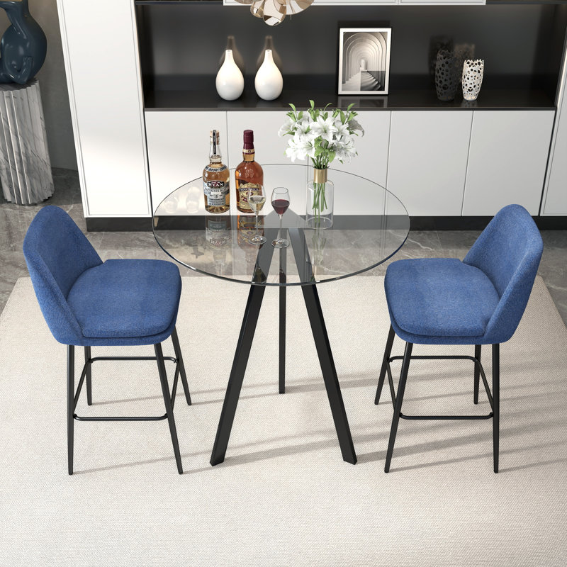 Ensemble de table de bar moderne avec tabourets 31,5 po Modern, Bleu, 3 pièces: table, 2 chaises, Noir