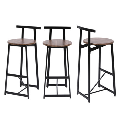 3 tabourets de bar, hauteur comptoir. Structure noire et siège brun noyer. Ergonomique et repose-pieds. Fabrication, capacité de 220 lb. Polyvalent pour la cuisine, le bar et le salon. Design moderne. Assemblage facile,
