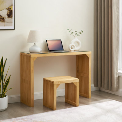 Pine Dining Bench And Table, Indoor Wood Bench For Entryway,Living Room,Kitchen And Bedroom Table And Bench Set (Nature, Bench & Table) Small Tempered Glass Included