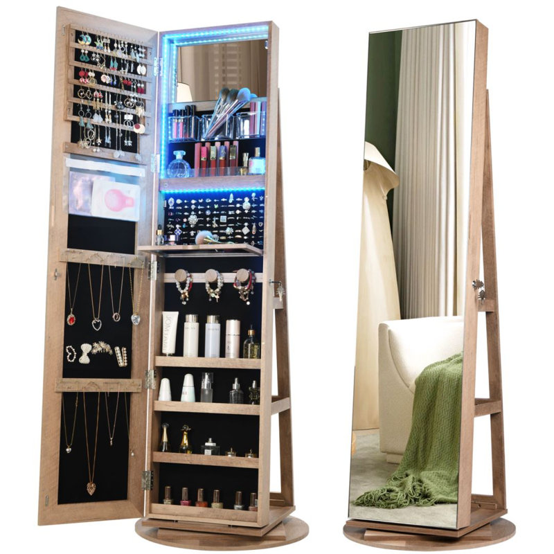 21.6'' Wide Freestanding Jewelry Armoire, Brown