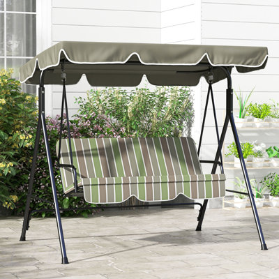 3-Seat Outdoor Patio Swing Chair With Removable Cushion, Steel Frame Stand And Adjustable Tilt Canopy For Comfortable Relaxation