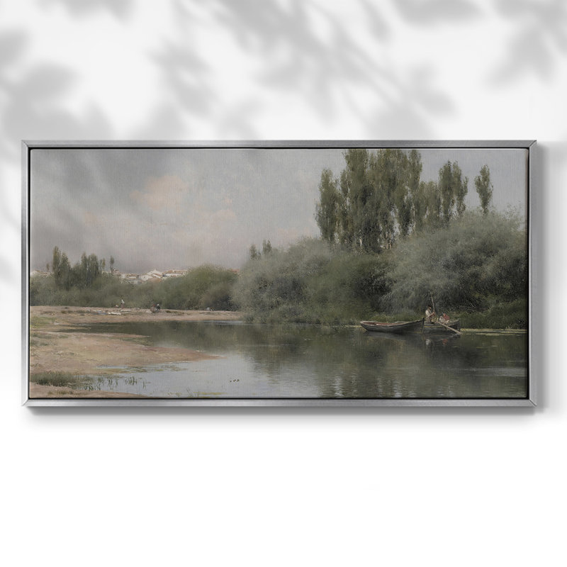 Série paysage -DXCII- Toile tendue avec châssis tendue, prête à être accrochée, H 25 po x l 49 po, Argent argent
