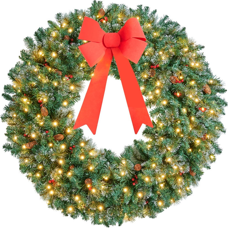 Couronne de Noël artificielle givrée pré-éclairée, 48 po