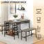 Ensemble de table de salle à manger de 47,2 po pour 4 à 6 personnes, table rectangulaire avec 2 bancs, structure en métal robuste, support à vin et tablette de rangement à 2 niveaux, meubles de cuisine et de salle à manger modernes, gris
