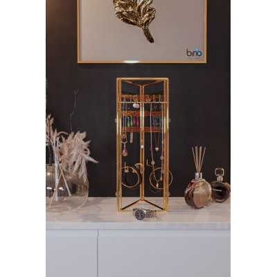 Organisateur de support à bijoux élégant, métal doré, 15,7 x 1,6 x 17,7 pouces | Fabrication 100% durable en métal, supporte jusqu'à 2,2 lb | Parfait pour organiser des colliers, des boucles d'oreilles et des bagues, et pour une décoration intéri