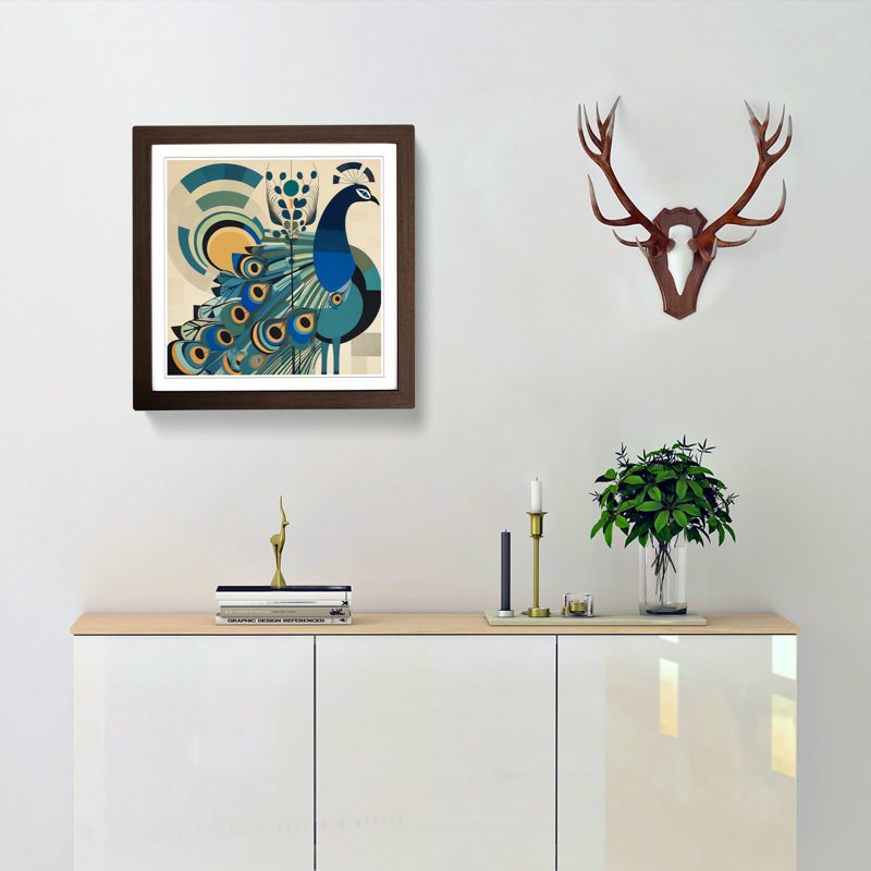 Peacock Bauhaus No.3 - Framed Print, Walnut