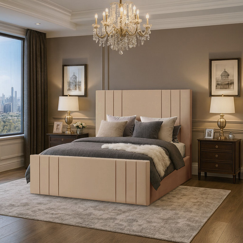 Bandur Upholstered Ottoman Storage Bed, Double (4'6), Beige