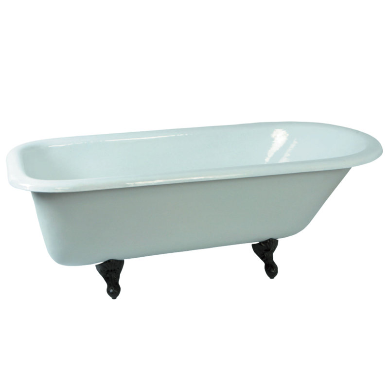 Kingston Brass Aqua Eden 66-Inch Cast Iron Oval Rectangular Roll Top Clawfoot Tub (No Faucet Drillings)
