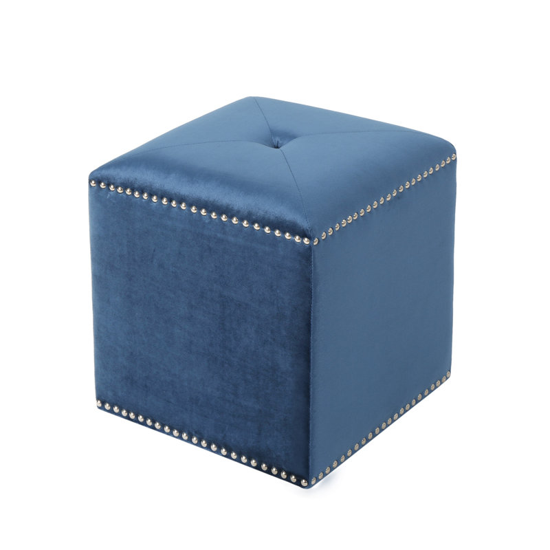 Repose-pieds carré en velours bleu foncé