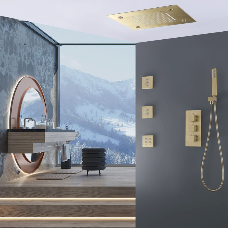 Thermostatic All-In-One Kit with Rough in-Valve, Brushed Gold