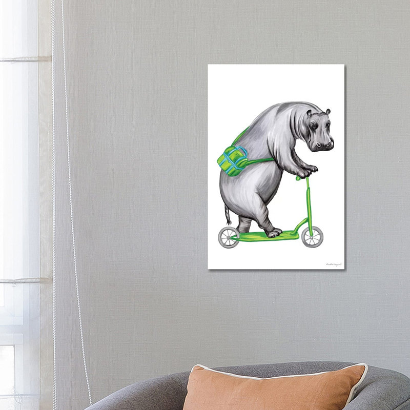 Hippo on Bike 1 Piece Wrapped Canvas Painting, 20.32 cm H x 30.48 cm W