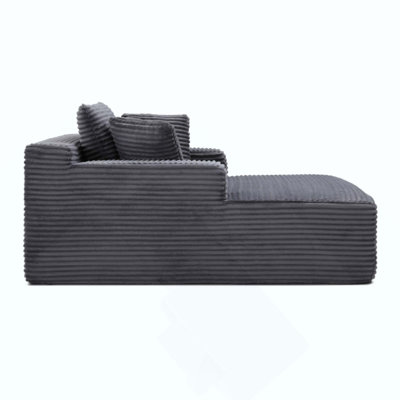 Chaise longue d'intérieur surdimensionnée avec 3 coussins confortables pour salon et chambre, accoudoirs larges, tissu en velours côtelé, mousse haute densité, aucun assemblage requis