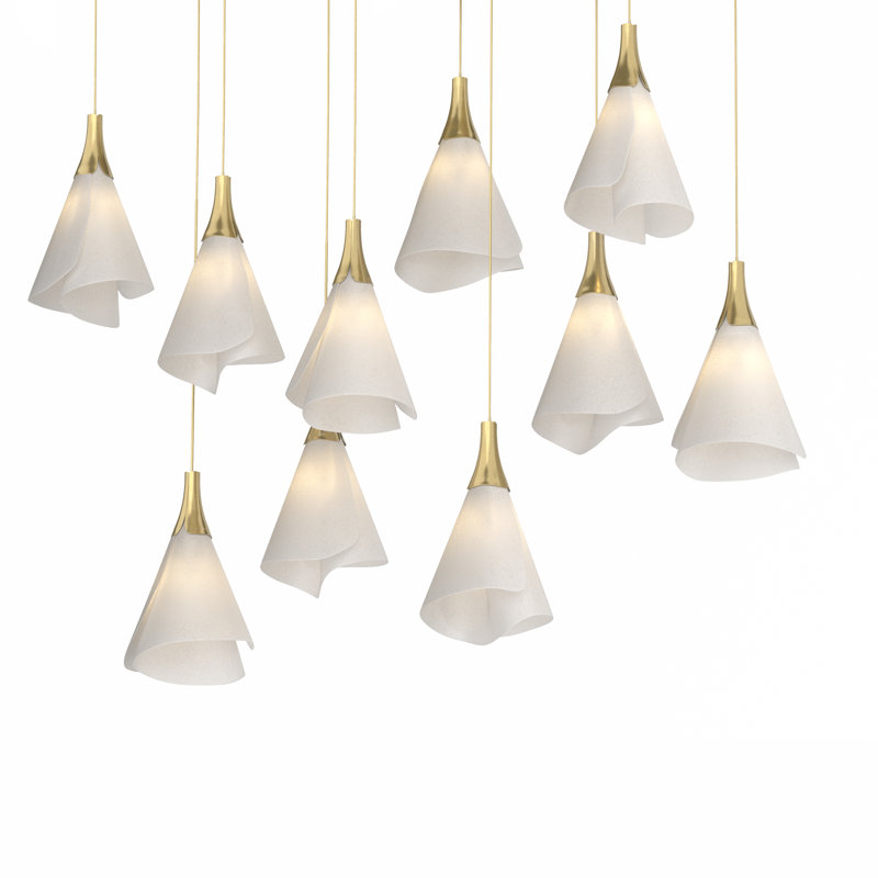 Luminaire suspendu rectangulaire à 10 lumières Mobius, Laiton moderne, 130"